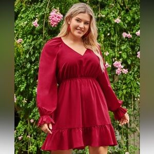 SHEIN Clasi Plus Flounce Sleeve Ruffle Hem Dress